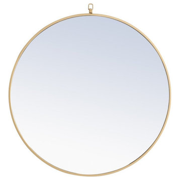 Elegant Decor Rowan 32" Round Metal Frame Hooked Mirror in Brass