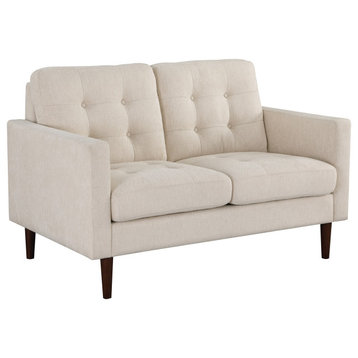 Grayburn Mid-Century 2-Cushion Loveseat, Cream Fabric