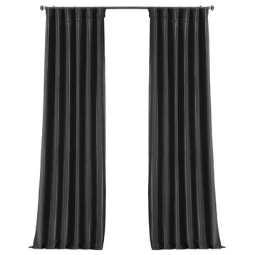 Black Blackout Faux Silk Taffeta Curtain Single Panel, 50"x120"