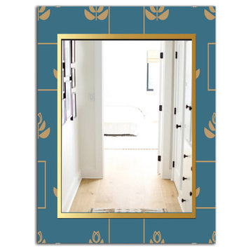 Designart Blue And Gold Modern Wall Mirror, 24x32