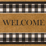 Mohawk Home - Mohawk Home Fall Welcome Check Natural 1' 6" x 2' 6" Door Mat - Black and white checkered plaid provides a chic and classic frame to the Mohawk Home Fall Welcome Check Doormat. The synthetic fibers have excellent scraping and wiping properties to help scrape dirt, debris, and absorb water from the bottom of shoes before it is tracked indoors. The durable faux coir does not shed and offers long lasting functionality year after year. Low-profile height offers ideal functionality for high traffic areas and in entryways as it will not obstruct doors from opening or closing. This doormat offers low maintenance upkeep - simply vacuum, shake out, or sweep off debris, spot clean with a solution of mild detergent and water. Do not bleach. Air dry. Dry flat.