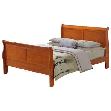Louis Philippe Oak King Sleigh Wood Bed With High Footboard