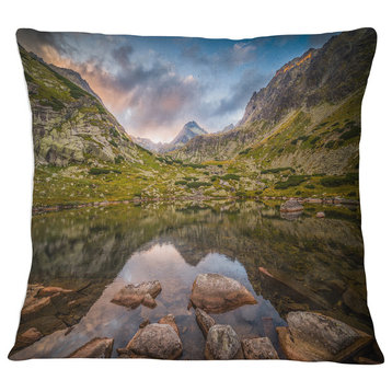 Rocky Lake above Skok Waterfall Landscape Printed Throw Pillow, 18"x18"