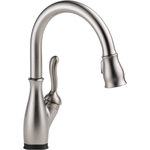 Delta - Delta Leland Kitchen Faucet, Touch2O, ShieldSpray, Spotshield Stainless - Touch it on. Touch it off. Whether you have two full hands or 10 messy fingers, Delta Touch2O Technology helps keep your faucet clean, even when your hands aren�t. A simple touch anywhere on the spout or handle with your wrist or forearm activates the flow of water at the temperature where your handle is set. The Delta TempSense LED light changes color to alert you to the water�s temperature and eliminate any possible surprises or discomfort. Delta MagnaTite Docking uses a powerful integrated magnet to pull your faucet spray wand precisely into place and hold it there so it stays docked when not in use. Delta ShieldSpray Technology cleans with laser-like precision while containing mess and splatter. A concentrated jet powers away stubborn messes while an innovative shield of water contains splatter and clears off the mess, so you can spend less time soaking, scrubbing and shirt swapping. Delta SpotShield Technology helps to keep your faucet cleaner, longer by resisting water spots and fingerprints. Keep your space spotless with SpotShield Technology, available across a variety of finishes for the kitchen and bath. Delta faucets with DIAMOND Seal Technology perform like new for life with a patented design which reduces leak points, is less hassle to install and lasts twice as long as the industry standard*. Kitchen faucets with Touch-Clean Spray Holes allow you to easily wipe away calcium and lime build-up with the touch of a finger. You can install with confidence, knowing that Delta faucets are backed by our Lifetime Limited Warranty. Electronic parts are backed by our 5-year electronic parts warranty.  *Industry standard is based on ASME A112.18.1 of 500,000 cycles.
