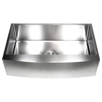 Stainless Steel Curved Front Farm Apron Single Bowl Kitchen Sink, 36"