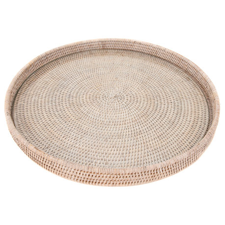 Artifacts Rattan™ Round Serving / Ottoman Tray, White Wash, Large