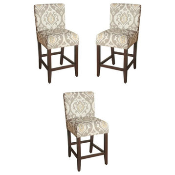 Home Square Suri 39.5" Wood and Fabric Height Barstool in Brown - Set of 3