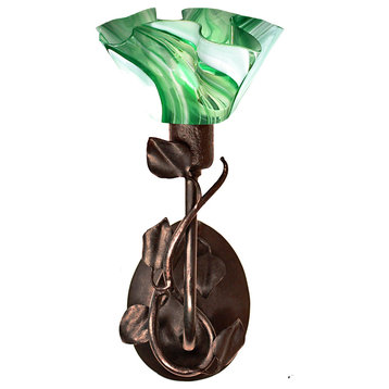 Jezebel Radiance Branch Sconce with Magnolia Leaves Glass, Kelly Green and White