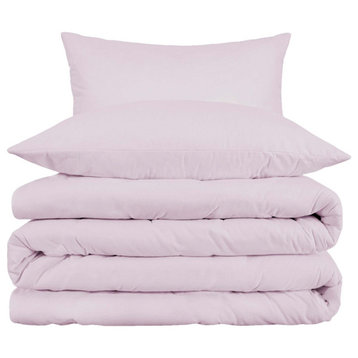 Cotton Blend Duvet Cover and Pillow Sham Set, Lilac, Full/Queen