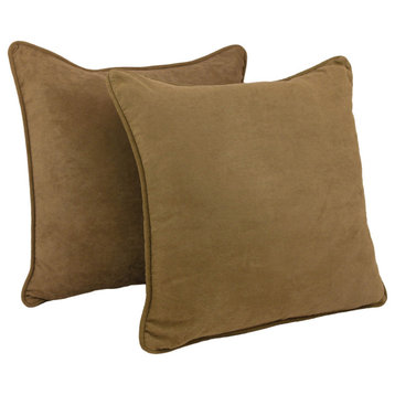 25" Double-Corded Solid Microsuede Square Floor Pillows, Set of 2, Saddle Brown
