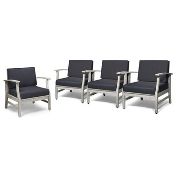 Fanny Outdoor Acacia Wood Club Chairs, Set of 4, Light Gray and Dark Gray