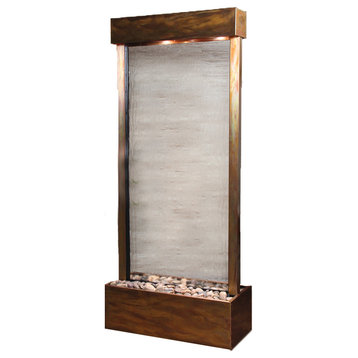 Harmony River Center Mount Water Fountain, Clear Glass, Rustic Copper, Lit Hood