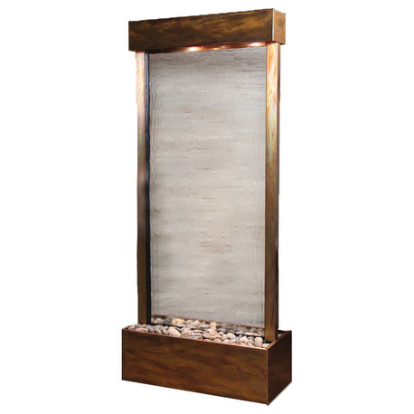 Harmony River Center Mount Water Fountain, Clear Glass, Rustic Copper, Lit Hood