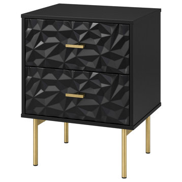 Nightstand With 2-Drawer 25.2'' Tall, Black