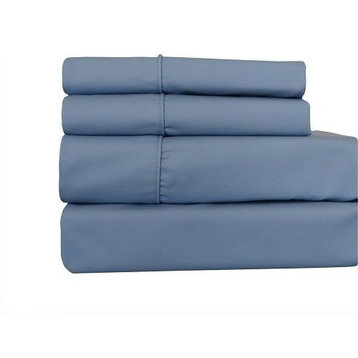 650TC Wrinkle-Free Solid Cotton Blend Sheet Set, Blue, King