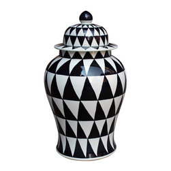 Belle and June - Black Triangle Lined Temple Jar, Large - Decorative Jars And Urns