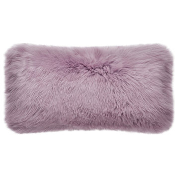 Eclectic Sheepskin Double-Sided Pillow, Purple Quail, 12"x22"