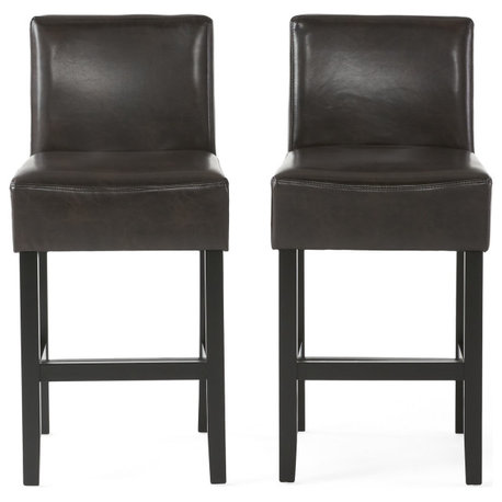 GDF Studio Peterborough Counter Stool, Set of 2, Brown Leather