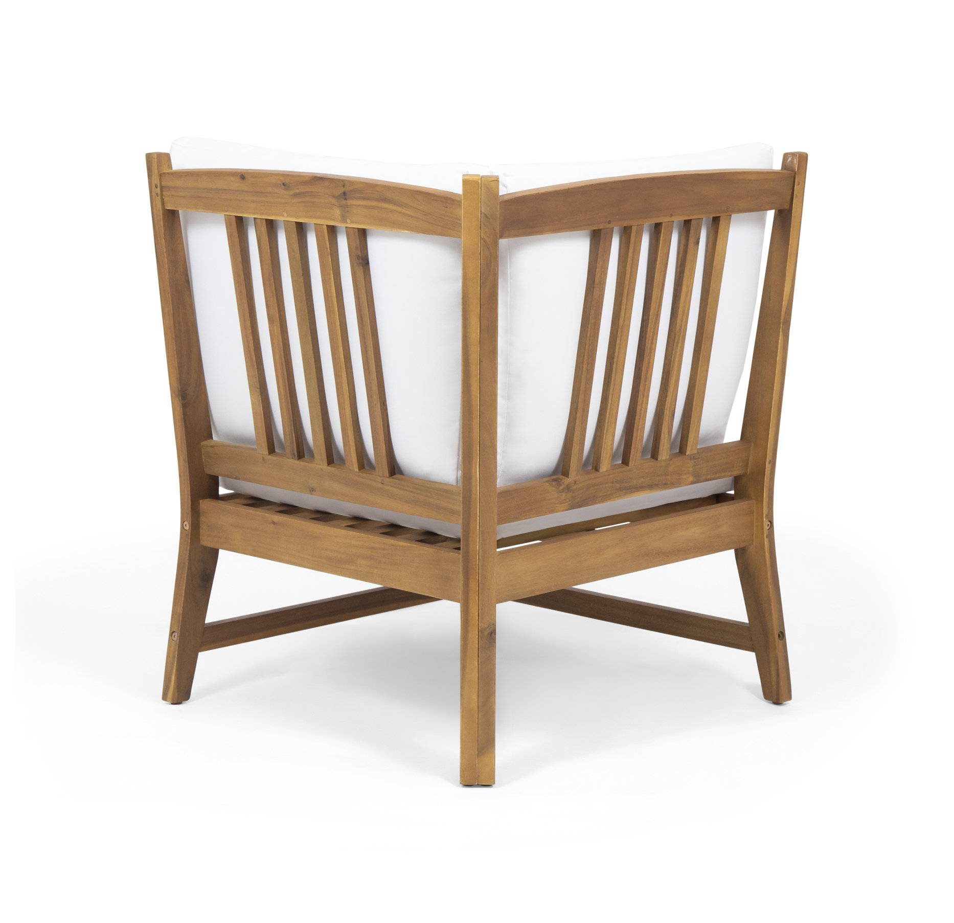 Maud Outdoor 5 Seater Acacia Wood Sofa Sectional Set, Brown Patina, White