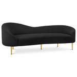 Meridian Furniture - Ritz Boucle Fabric Upholstered Sofa, Black - Impress family and guests alike with this Ritz Boucle Fabric Sofa. Wrapped in a cozy black boucle fabric, this sofa exudes elegance and comfort. The gold metal legs add a touch of glamour to the overall design, making it a perfect addition to any modern living space. Sit back, unwind, and sink into the plush cushions of this chic and stylish sofa.