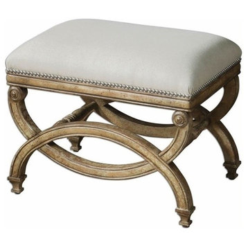 Beaumont Lane Natural Linen Small Bench in Antiqued Almond