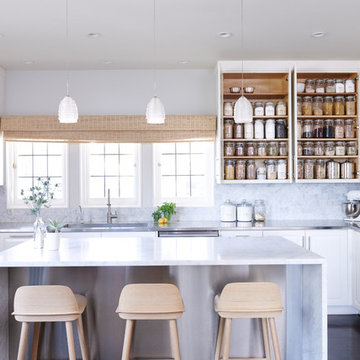 Transitional kitchen with organized cabinet