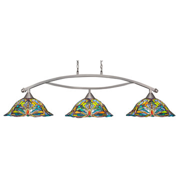 Bow 3 Light Bar In Brushed Nickel, 19" Kaleidoscope Tiffany Glass