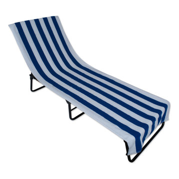 J&M Blue Stripe Lounge Chair Beach Towel With Top Fitted Pocket 26x82"