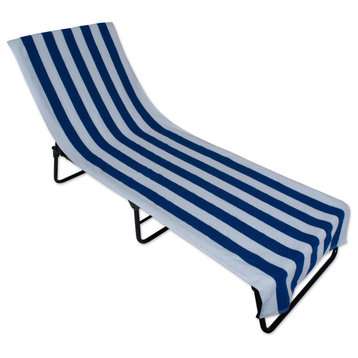 J&M Blue Stripe Lounge Chair Beach Towel With Top Fitted Pocket 26x82"