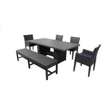 Barbados Rectangular Outdoor Patio Dining Table With 4 Chairs and 1 Bench Navy