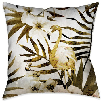 Golden Flamingo Outdoor Decorative Pillow, 18"x18"