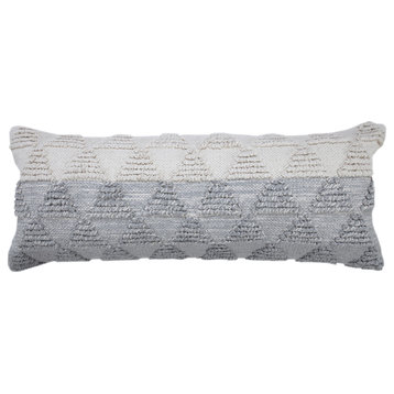 Ox Bay Handwoven Gray/White Geometric Organic Cotton Pillow Cover, 14"x36"