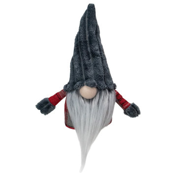 9" Red and Gray Plaid Standing Christmas Tabletop Gnome