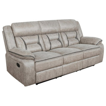 Coaster Greer Faux Leather Upholstered Tufted Back Motion Sofa Taupe