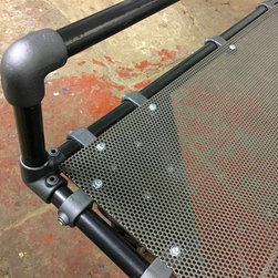 Gatsby Dark Steel Pipe & Perforated Steel Kingsize Bed Frame with high headframe - Panel Beds