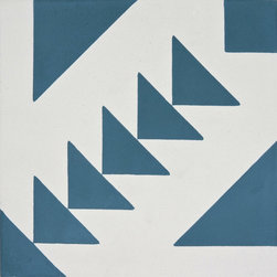 Moroccan Mosaic & Tile House - Tadla Handmade Cement Tile, Navy Blue/White, Sample - Wall And Floor Tile