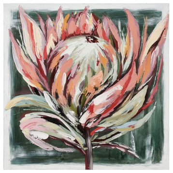 Framed Protea Flower Acrylic Painting on Canvas for Traditional French Country