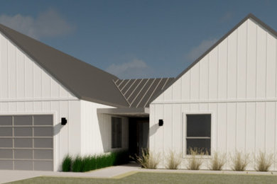 他の地域にある低価格の小さなカントリー風のおしゃれな家の外観 (コンクリート繊維板サイディング) の写真