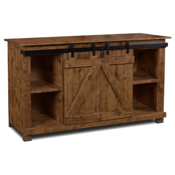 Sunset Trading Stowe Barn Door Wood Console/Media Cabinet/TV Stand in Brown
