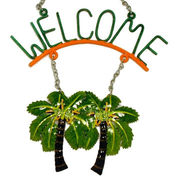 Tropical Palm Tree Welcome Sign Haitian Metal Art