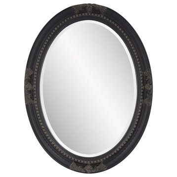HomeRoots Oval Shaped Antique Black Finish Wood Frame Mirror
