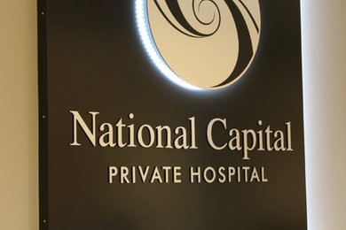 National Capital Private Hospital Entry/Reception Signage & Entry waiting space.