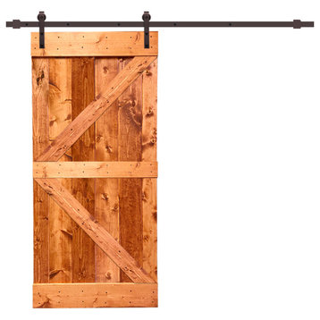 TMS K Series Barn Door With Black Sliding Hardware Kit, Red Walunt, 30"x84"