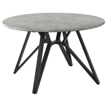 Modern Dining Table, Butterfly Shaped Metal Base With Round Faux Concrete Top