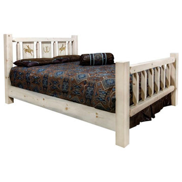 Montana Woodworks Homestead Wood Full Bed with Engraved Bronc in Natural