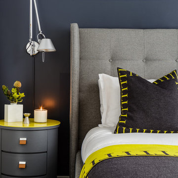 Transitional Blue and Gray Bedroom
