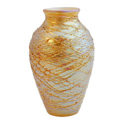American Art Nouveau Gold Threaded Art Glass Table Lamp Base - Products