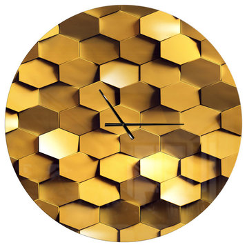Golden Honeycomb Wall Texture Oversized Modern Metal Clock, 36"x36"