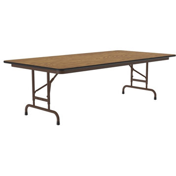 Correll 22-32"H Adjustable Height Melamine Top Folding Table in Medium Oak