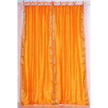 Pumpkin  Tie Top  Sheer Sari Cafe Curtain / Drape / Panel  - 43W x 36L - Pair